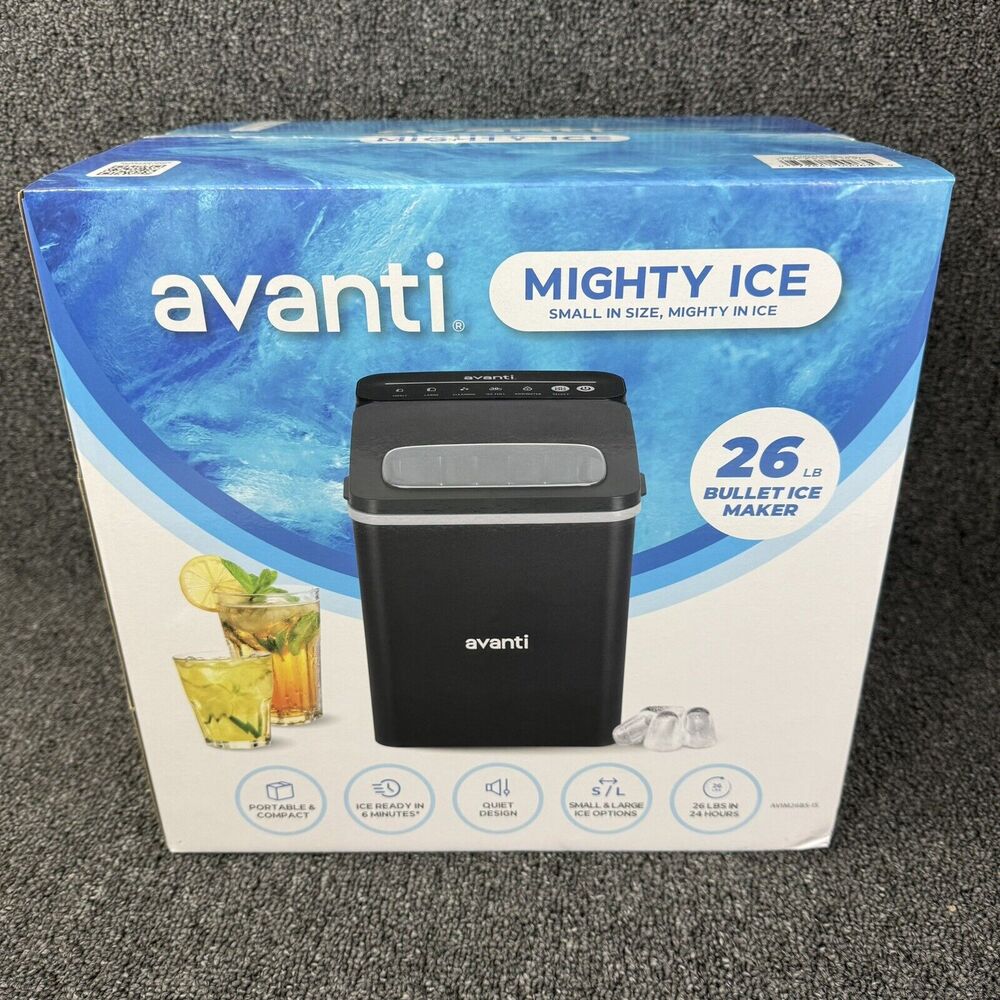 Avanti Mighty Ice 26 lb. Countertop Bullet Ice Maker AVIM26BS-IS Black New